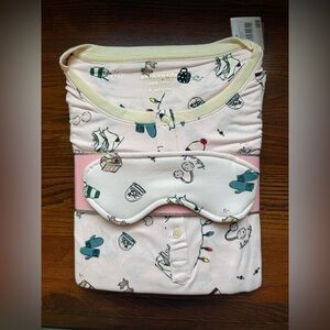 Kate Spade Pink Long Sleeve Pajama Set with Eye Mask